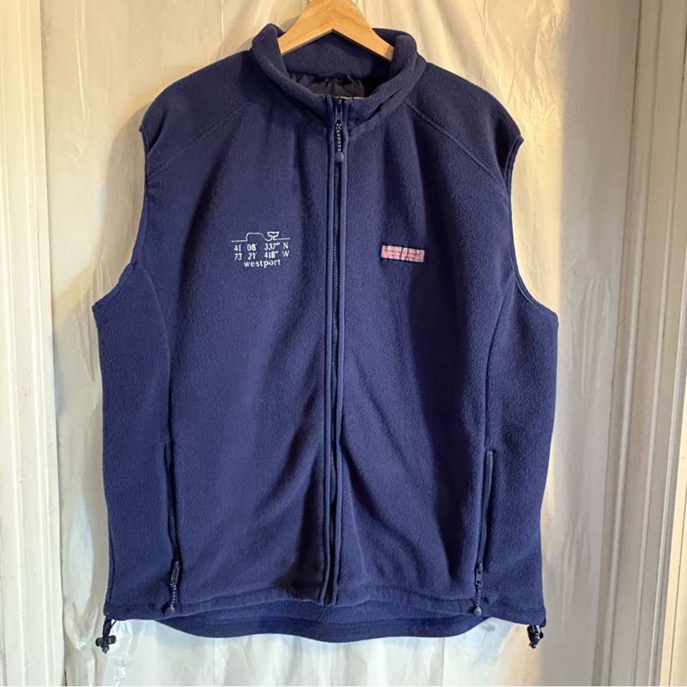 Vineyard Vines Mens Fleece Vest Sz XL Full Zip Waistcoat Polyester Navy Blue